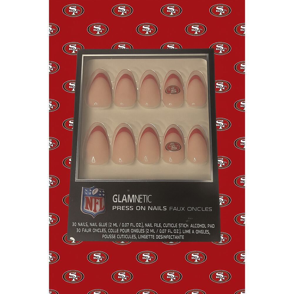 San Francisco 49ers Press-On Nails‎ | Red French Tips + Logo Accent 🏈